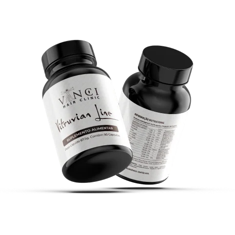 Dois frascos do suplemento capilar Vitruvian Line, da Vinci Hair Clinic
